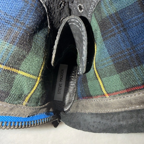 Steve Madden Chevie Combat Boots Charcoal Leather Plaid Zip | 6.5 Edgy Utility - Picture 11 of 12